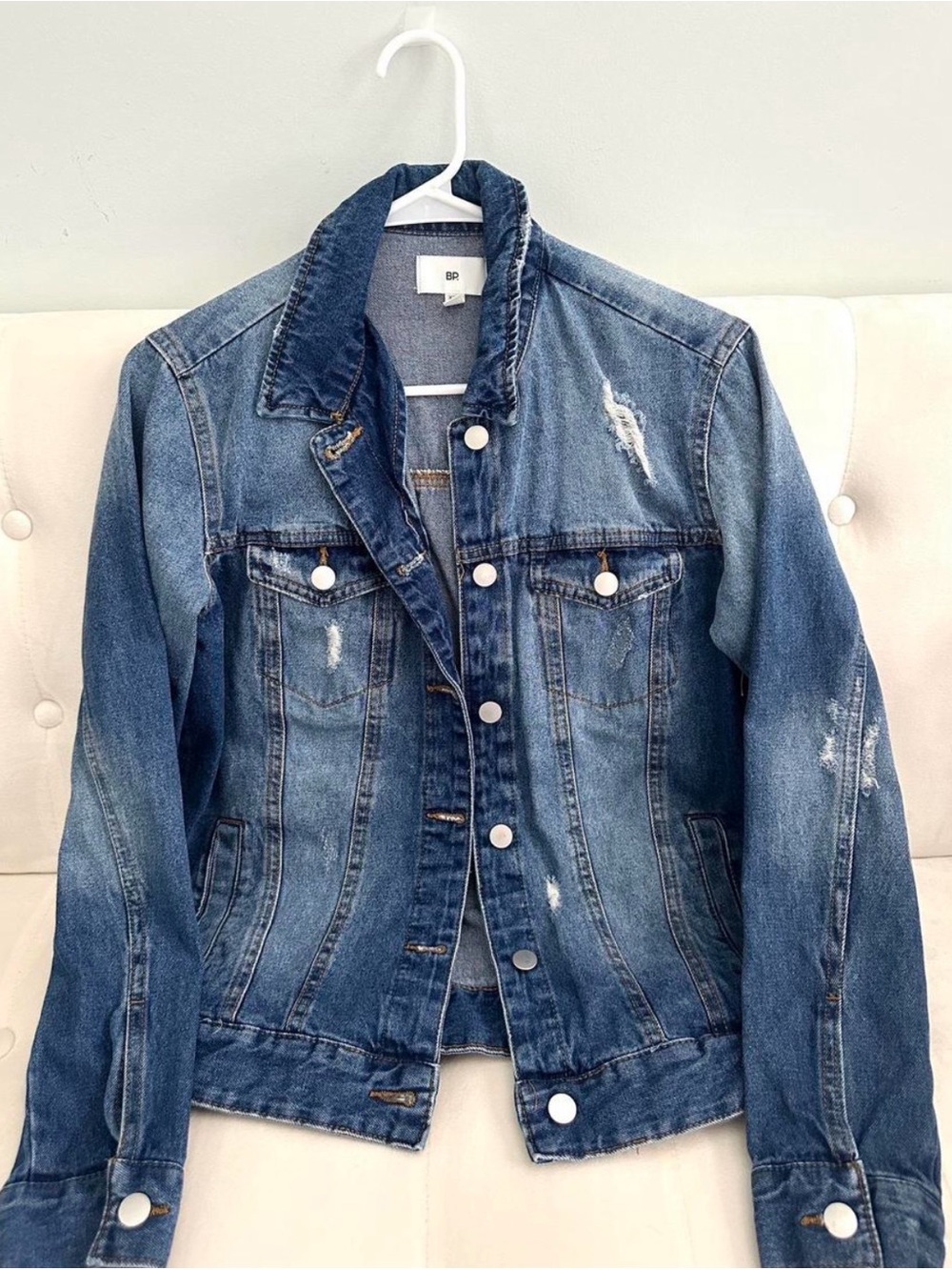 Nordstrom Blue Distressed Denim Jean Jacket